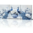 thumbnail image 1 of FCCUYE Blue Peacock White Floral Wall Art Set of 3 Canvas Nature Prints Painting Bird with Flower in Blue White Porcelain Vase Poster Picture for Living Room Bedroom Decor(Bir-02,12"x16"x3), 1 of 7