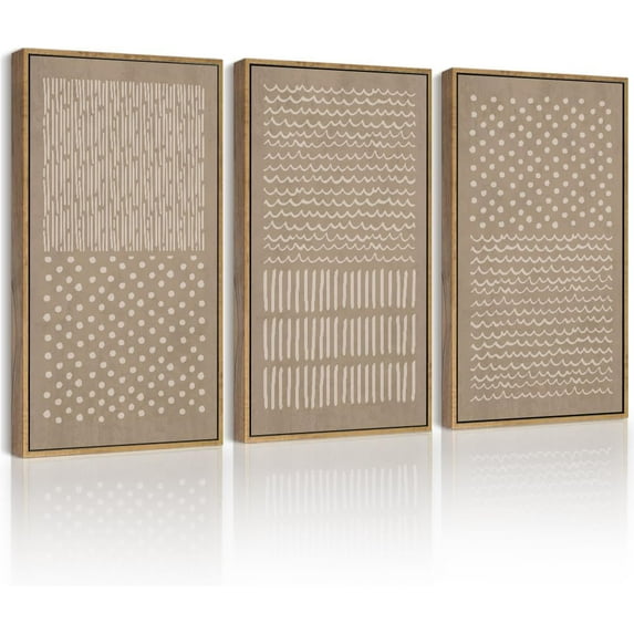 FCCUYE Boho Abstract Framed Wall Art Mid-Century Tan Geometric Landscape Abstract Shapes Cozy Neutral Modern Minimalist Painting Decorative Artwork 11x14in Black Framed