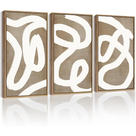 FCCUYE Boho Abstract Framed Wall Art Mid-Century Tan Geometric Landscape Abstract Shapes Cozy Neutral Modern Minimalist Painting Decorative Artwork 11x14in Black Framed