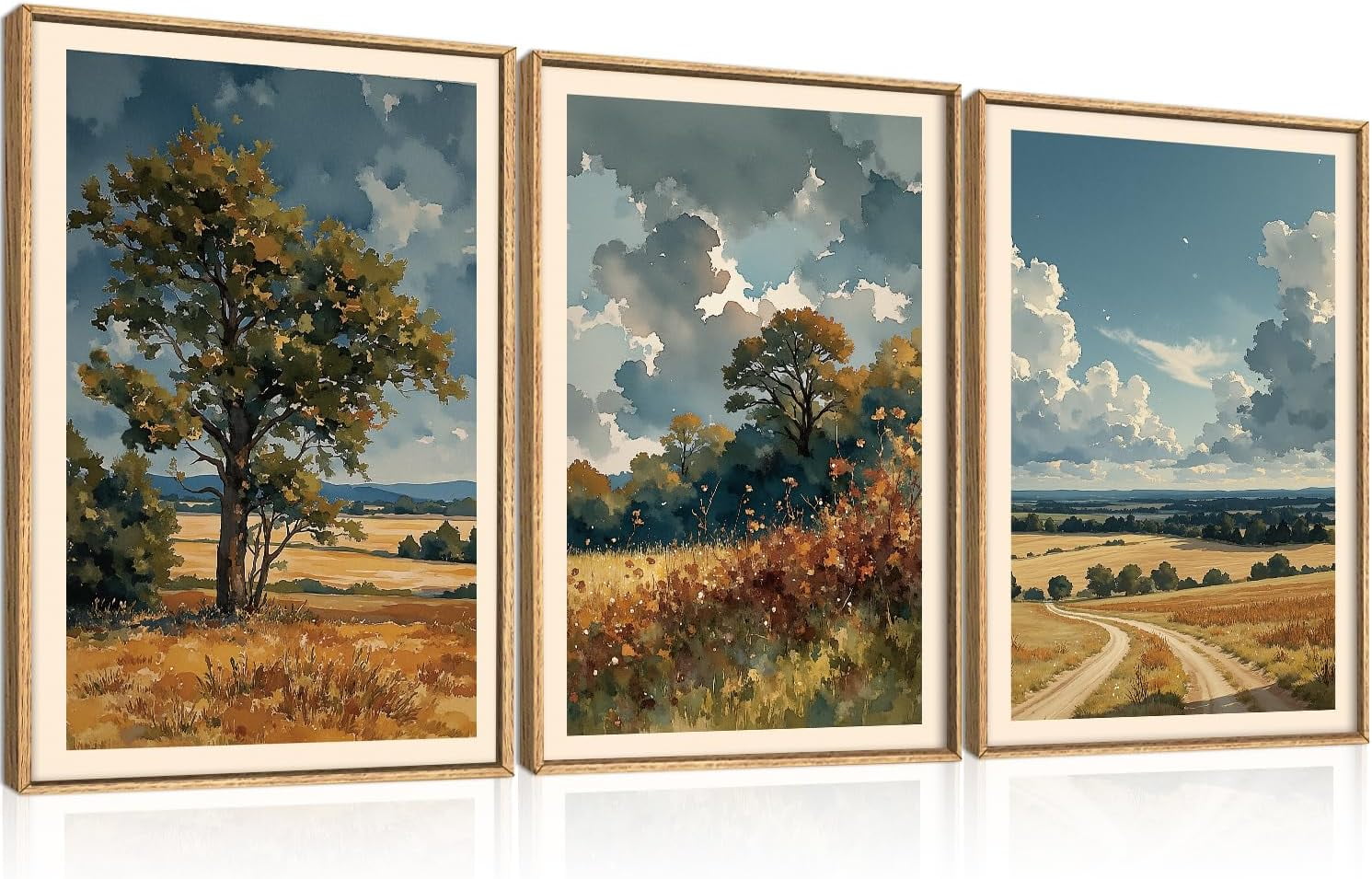 FCCUYE Boho Desert Botanical d Canvas Wall Art Set of 3, Bohemian Sun