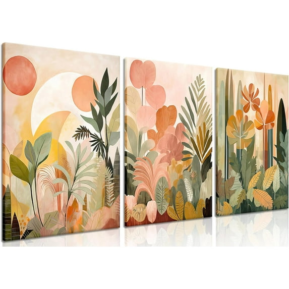 FCCUYE Boho Flowers Canvas Wall Art Set of 3, Abstract Colorful Tropical Jungle Prints Wall Decor, Modern Nature Botanical Poster Painting for Living Room, Bedroom, Office 12x16 In d
