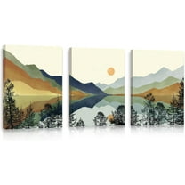 FCCUYE Boho Mountain Landscape d Wall Art(Set of 3, 12"x16"), Watercolor National Park Canvas Artwork Painting, Abstract Sun Forest Nature Scenery Poster Decor for Living Room Bedroom