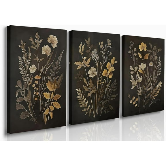 FCCUYE Boho Sage Green Neutral Botanical Wall Art Set of 3,Farmhouse Plant Wall Decor Leaf Flower Line Canvas Wall Art,Minimalist Green Boho Theme Art Botanical Floral Print Paintings Framed 12"x16"