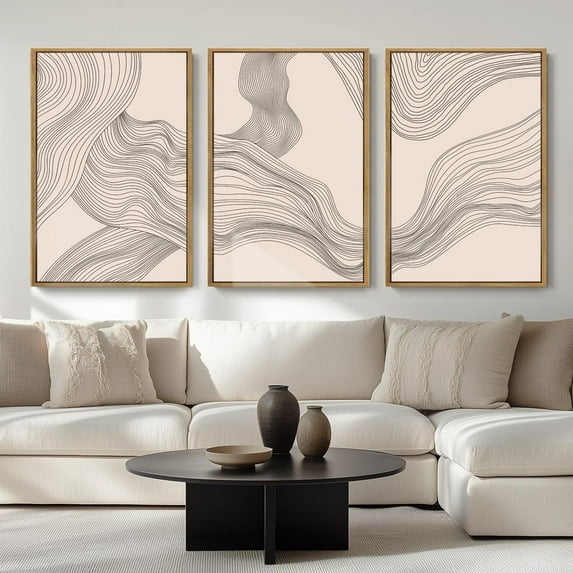 FCCUYE Boho Wall Art Large Neutral Wall Decor Abstract Line Painting for Living Room Bedroom Office 16x24 Inch Set of 3