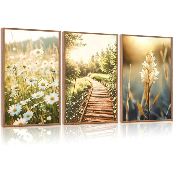 FCCUYE Botanical Farmhouse Wall Art Set, d Boho Plant Wall Decor, Neutral Minimalist Floral Wall Painting, Rustic Wildflower Canvas Art Prints for Living Room, Bedroom, Bathroom - Large 16"x24"x3