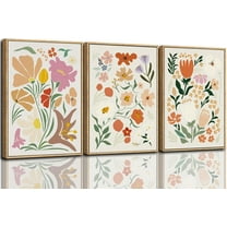 FCCUYE Botanical Farmhouse Wall Art Set, d Boho Plant Wall Decor, Neutral Minimalist Floral Wall Painting, Rustic Wildflower Canvas Art Prints for Living Room, Bedroom, Bathroom - Large 16"x24"x3