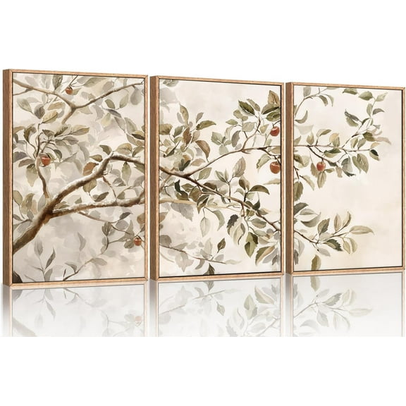 FCCUYE Botanical Neutral Framed Wall Art Set, Abstract Fern Leaf Canvas Wall Decor, Vintage Rustic Plant Wall Painting, Black Beige Nature Art Print for Living Room, Bedroom, Office - 16"x24"x3