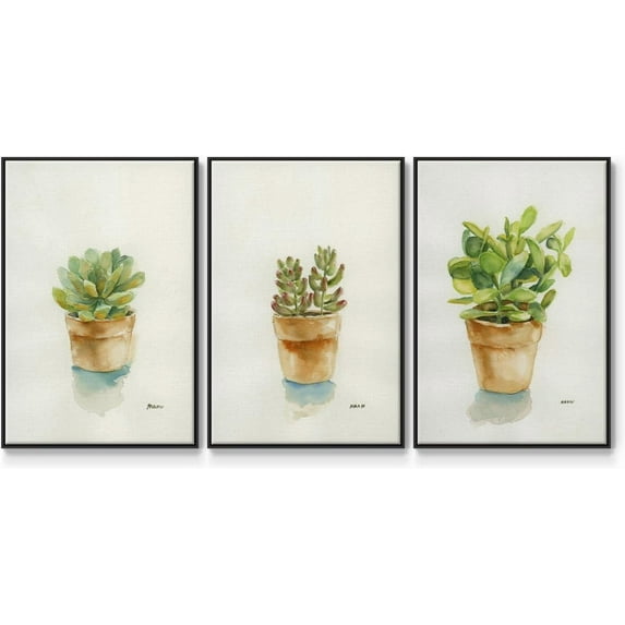 FCCUYE Canvas 3 Piece Wall Art Modern Paintings Decorations Vibrant Emerald Ice Watercolor Rustic Black Floater Frame Artwork for Office Bedroom Kitchen - 16"x24" x3panels LT553