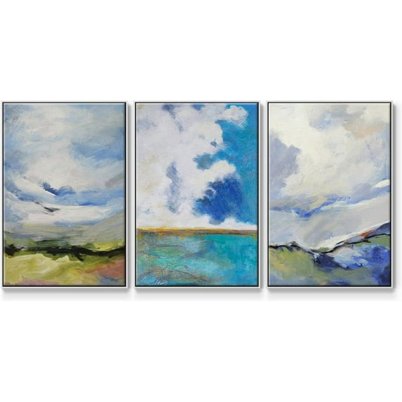 FCCUYE Canvas 3 Piece Wall Art Modern Paintings Decorations Vibrant Emerald Ice Watercolor Rustic Black Floater Frame Artwork for Office Bedroom Kitchen - 16"x24" x3panels LT553
