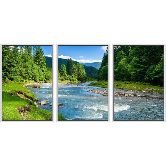 FCCUYE Canvas Print Wall Art Set Ski Lift on Snowy Winter Mountain Nature Wilderness Photography Realism Rustic Scenic Relax/Calm Multicolor for Living Room, Bedroom, Office - 16"x24"x3 Panels