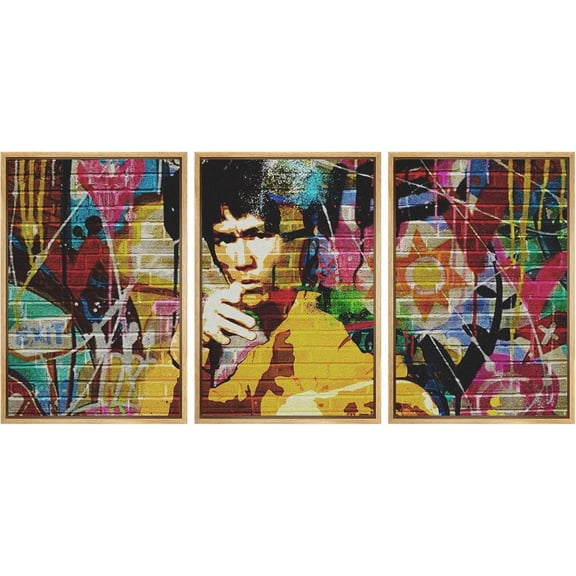 FCCUYE Canvas Print Wall Art Set Urban High Contrast Bruce Lee Portrait Graffiti & Street Art People Illustrations Pop Art Bohemian Colorful for Living Room, Bedroom, Office - 16"x24"x3