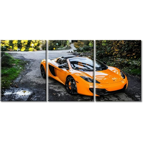 FCCUYE Canvas Prints Yellow and Black Sports Car Wall Art Modern Home Decor Speedy Car in the Garage Poster Living Room Boys Bedroom Decoration Artwork Painting Framed Ready to Hang, 36" Wx24 H