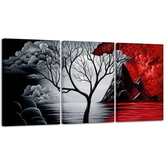 FCCUYE The Cloud Tree 3 Panels Modern Giclee Canvas Prints Artwork Abstract Seascape Paintings Reproduction Sea Beach Pictures Printed on Canvas Wall Art for Home Decorations Wall Decor