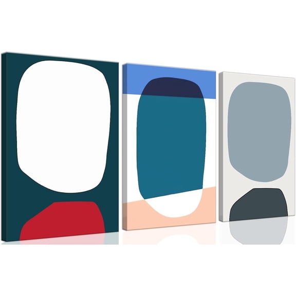 FCCUYE Color block simple abstract wall art canvas printing, rice, blue line color splicing modern simple style, mostly used in the living room, study, bedroom decoration. 12 x 16 x 3 pieces