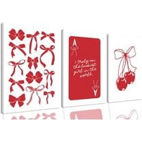 FCCUYE Coquette Bow Wall Decor Aesthetic, Pink Canvas Wall Art Set, Preppy Bow Room Decor, Trendy Disco Cherry Posters Prints for Teen Girls Bedroom Dorm College Apartment 12x16in Canvas