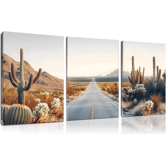 FCCUYE Desert Landscape Wall Art,Joshua Tree Canvas,Set of 3 Cactus Wall Art,Modern Desert Pictures,Western Landscape Wall Decor for Living Room,Bedroom (24" x 36" x 3 pcs)