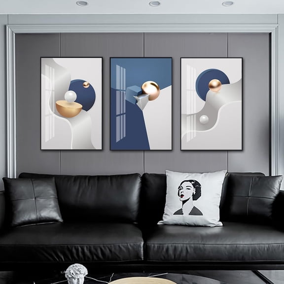 FCCUYE Extra Large Bright Geometry Abstract Canvas Wall Art Modern Home Living Room Bedroom Bathroom Wall Decor Poster & Prints Set of 3 Paintings 24"x 32" (Black Ash, 24" X 32" X 3 pieces)