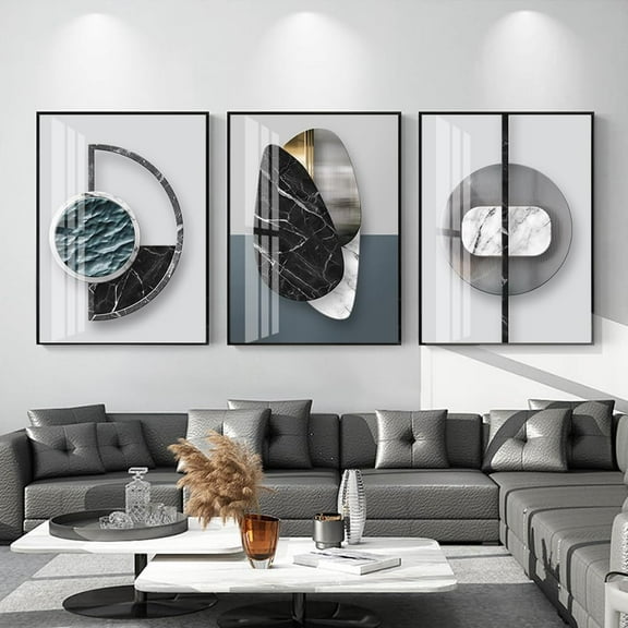FCCUYE Extra Large Bright Geometry Abstract Canvas Wall Art Modern Home Living Room Bedroom Bathroom Wall Decor Poster & Prints Set of 3 Paintings 24"x 32" (Black Ash, 24" X 32" X 3 pieces)
