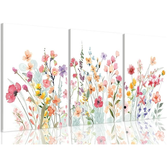 FCCUYE Floral Canvas Wall Art Flower Framed Art Prints Set of 3 Pink Wildflower Printing Botanical Nursery Pictures Wall Decor Artwork for Living Room Bedroom Bathroom 12x16in