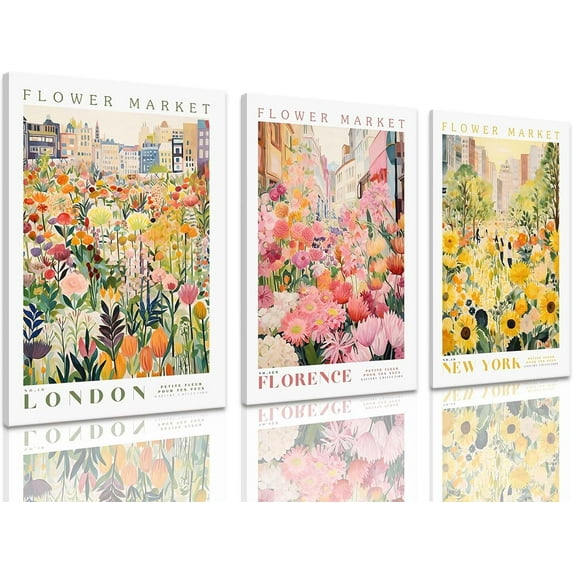 FCCUYE Flower Market Wall Art Print Canvas d Pink Floral Paintings Colorful Botanical Sunflower Artwork Travel Poster for Decor Picture 3 pieces for Living Room Bedroom Bathroom 16x24in