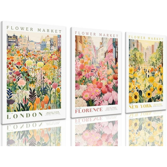 FCCUYE Flower Market Wall Art Print Canvas d Pink Floral Paintings Colorful Botanical Sunflower Artwork Travel Poster for Decor Picture 3 pieces for Living Room Bedroom Bathroom 16x24in