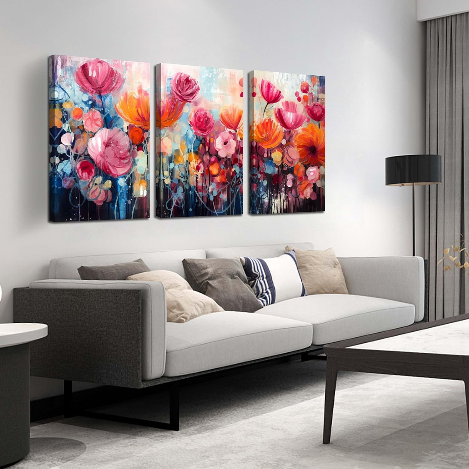 FCCUYE Flower Wall Art for Living Room, Pink Floral Wall-Decor for ...