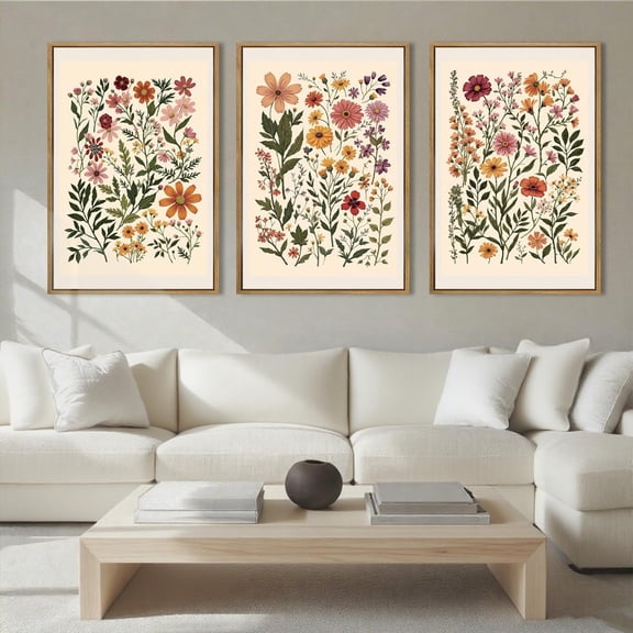 FCCUYE Framed Botanical Wall Art Black Grey and White Plant Floral Print Canvas for Living Room Bedroom Office 3 Panel 16x24 Inches