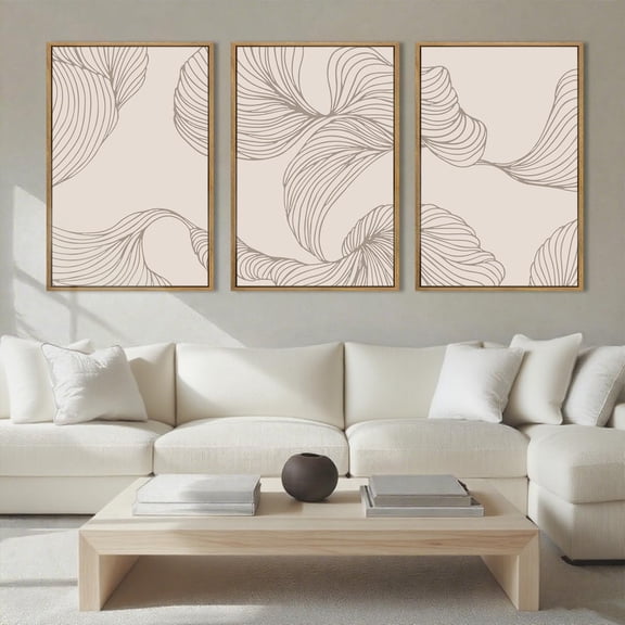 FCCUYE Framed Botanical Wall Art Black Grey and White Plant Floral Print Canvas for Living Room Bedroom Office 3 Panel 16x24 Inches