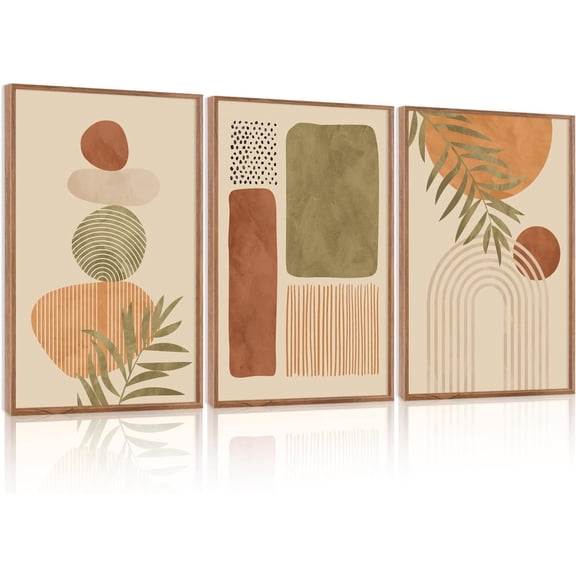 FCCUYE Framed Botanical Wall Art Leaf Art Pieces Zen Canvas Wall Art Set of 3(12”X16”) Boho Bedroom Wall Decor Sage Green Pictures Unique Plants Prints Colorful Modern Artworks for Living Room Office