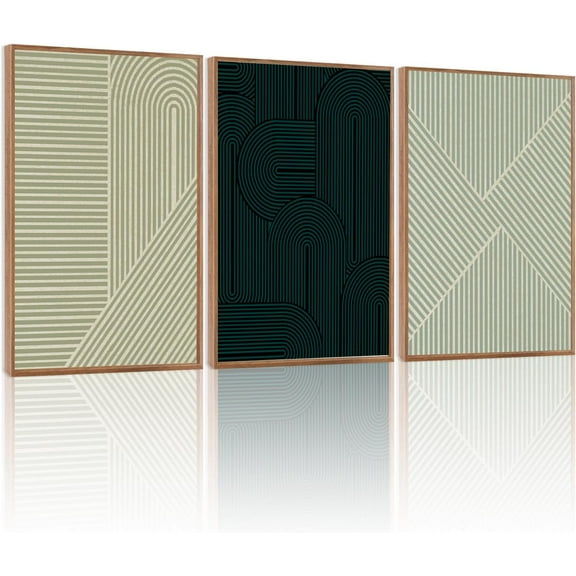 FCCUYE Framed Botanical Wall Art Leaf Art Pieces Zen Canvas Wall Art Set of 3(12”X16”) Boho Bedroom Wall Decor Sage Green Pictures Unique Plants Prints Colorful Modern Artworks for Living Room Office