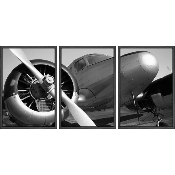 FCCUYE Framed Canvas Print Wall Art Set Black & White Duotone Motorcycle Engine Vehicles Transportation Photography Realism Decorative Scenic for Living Room, Bedroom, Office - 16"x24"x3 Black