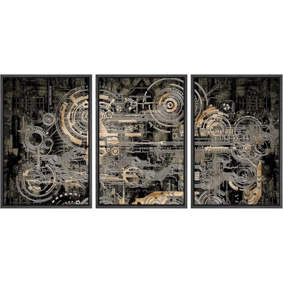 FCCUYE Framed Canvas Print Wall Art Set Black & White Duotone Motorcycle Engine Vehicles Transportation Photography Realism Decorative Scenic for Living Room, Bedroom, Office - 16"x24"x3 Black