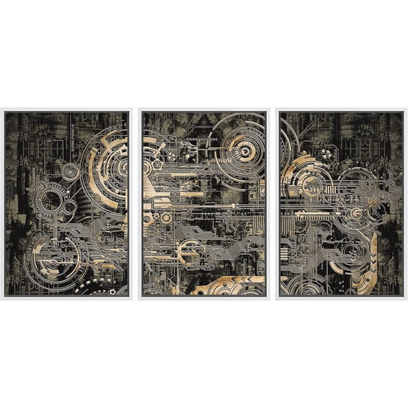 FCCUYE Framed Canvas Print Wall Art Set Black & White Duotone Motorcycle Engine Vehicles Transportation Photography Realism Decorative Scenic for Living Room, Bedroom, Office - 16"x24"x3 Black