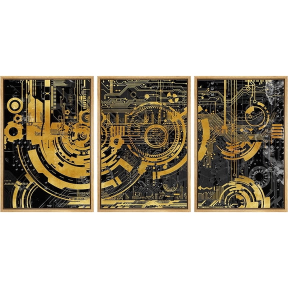 FCCUYE Framed Canvas Print Wall Art Set Black & White Duotone Motorcycle Engine Vehicles Transportation Photography Realism Decorative Scenic for Living Room, Bedroom, Office - 16"x24"x3 Black