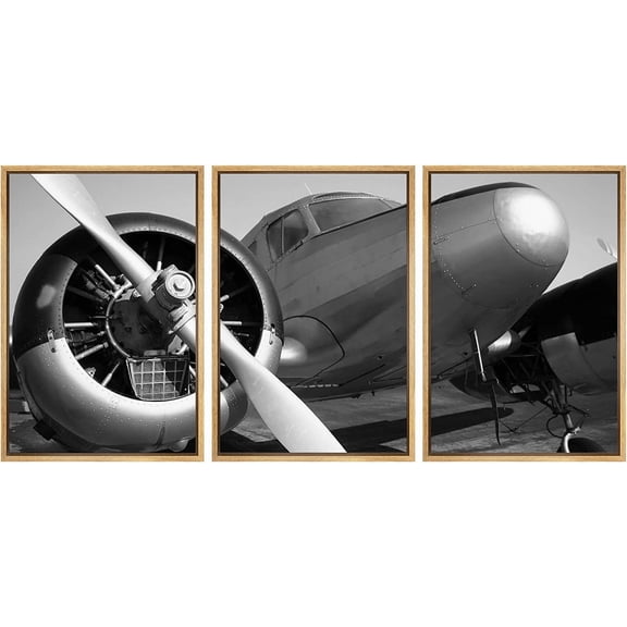 FCCUYE Framed Canvas Print Wall Art Set Black & White Duotone Motorcycle Engine Vehicles Transportation Photography Realism Decorative Scenic for Living Room, Bedroom, Office - 16"x24"x3 Black