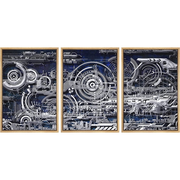 FCCUYE Framed Canvas Print Wall Art Set Black & White Duotone Motorcycle Engine Vehicles Transportation Photography Realism Decorative Scenic for Living Room, Bedroom, Office - 16"x24"x3 Black