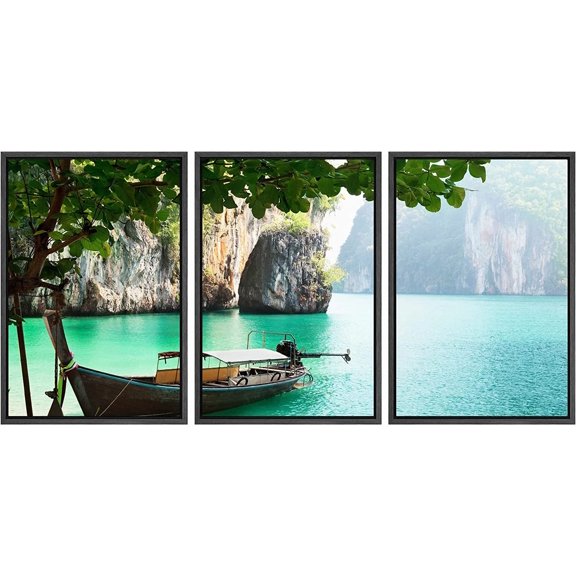 FCCUYE Framed Canvas Print Wall Art Set Black & White Duotone Motorcycle Engine Vehicles Transportation Photography Realism Decorative Scenic for Living Room, Bedroom, Office - 16"x24"x3 Black