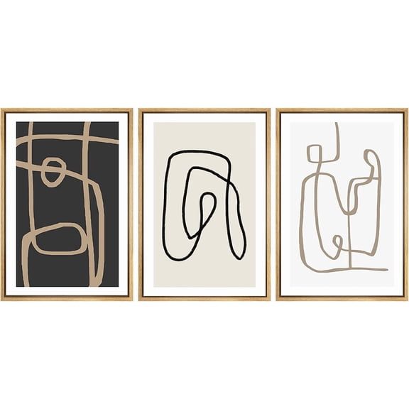 FCCUYE Framed Canvas Print Wall Art Set Blue White Grunge Geometric Pattern Abstract Shapes Cozy Neutral Decorative Contemporary Minimal for Living Room, Bedroom, Office - 16"x24"x3 Natural