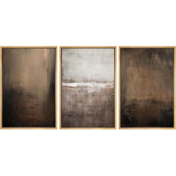 FCCUYE Framed Canvas Print Wall Art Set Duotone Minimal Dark Brush Stroke Landscape Abstract Shapes Illustrations Modern Art Boho Decorative for Living Room, Bedroom, Office - 16"x24"x3 BLACK