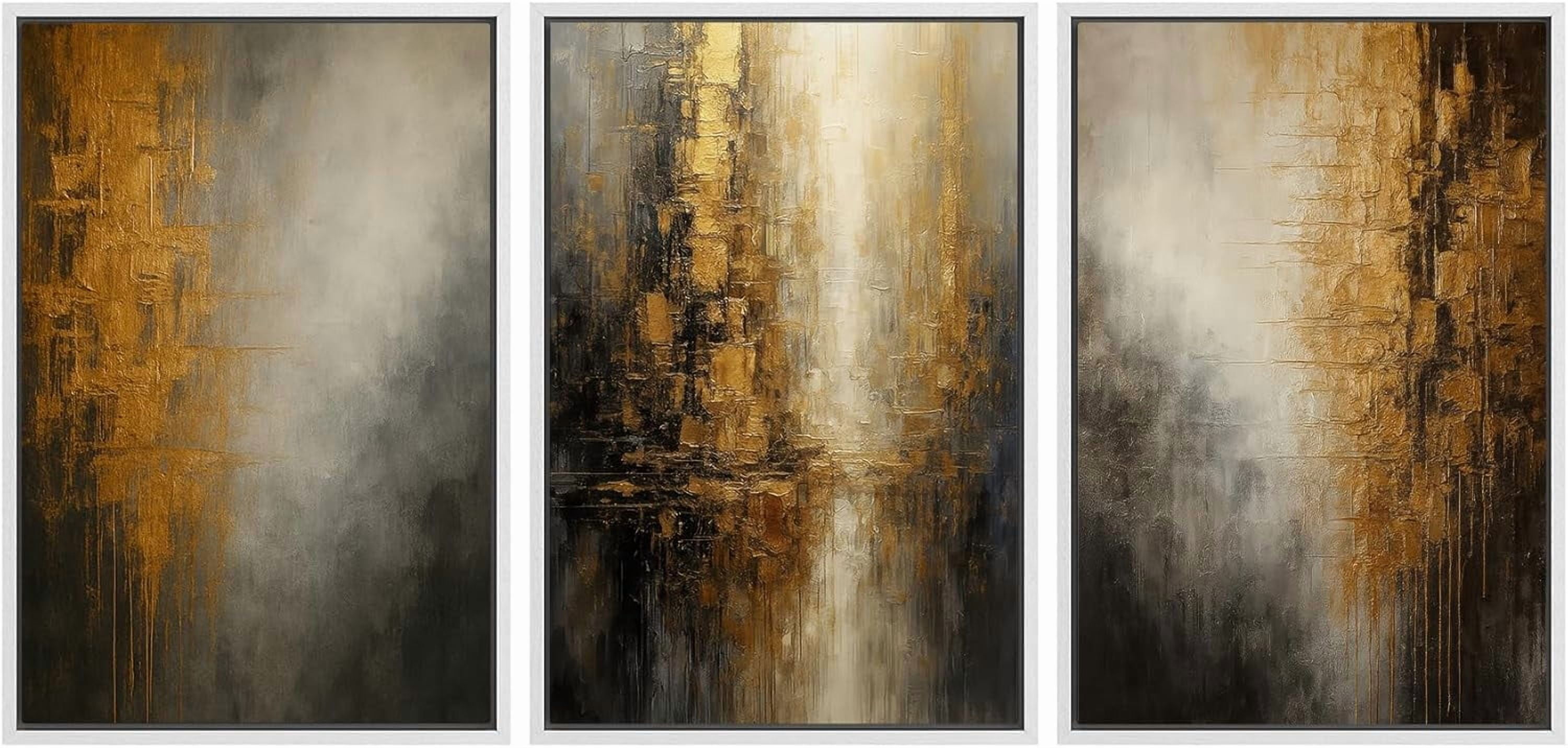 FCCUYE Framed Canvas Print Wall Art Set Geometric Line Brown Black ...