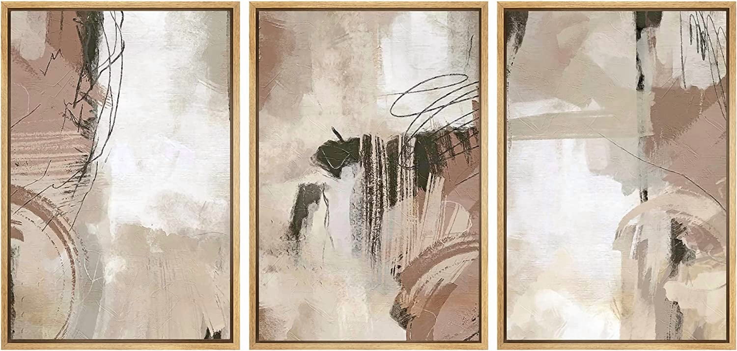 FCCUYE Framed Canvas Print Wall Art Set Geometric Line Brown Black ...