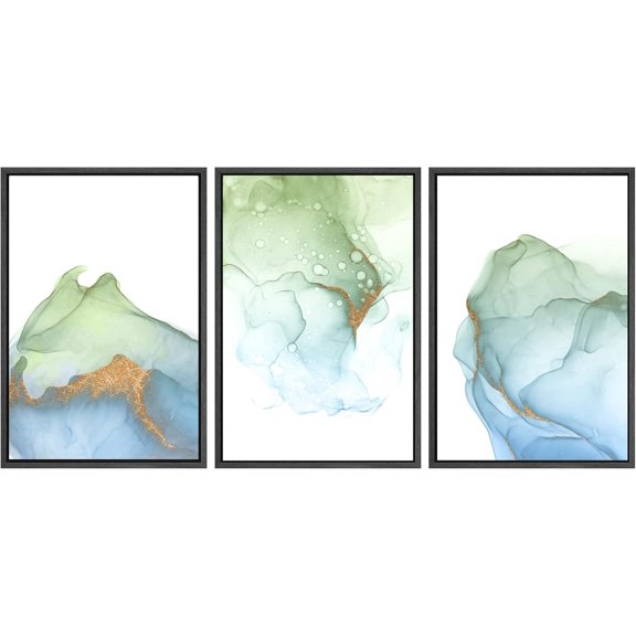 FCCUYE Framed Canvas Print Wall Art Set Golden Waterfall Elegance with Luxurious Fluid and Nature Elements Illustrations Decorative Rustic Zen for Living Room, Bedroom, Office - 16"x24"x3 Natural