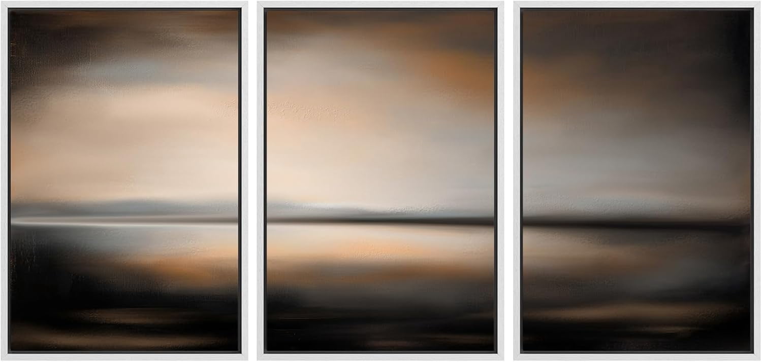 FCCUYE Framed Canvas Print Wall Art Set Grunge Brown White Paint ...