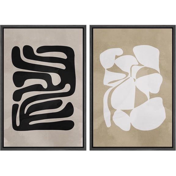 FCCUYE Framed Canvas Print Wall Art Set Mid-Century Geometric Ring Collage Abstract Shapes Illustrations Modern Art Minimal Boho Relax/Calm for Living Room, Bedroom, Office - 16"x24"x2 Natural