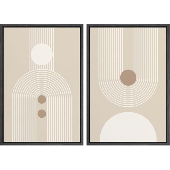 FCCUYE Framed Canvas Print Wall Art Set Mid-Century Geometric Ring Collage Abstract Shapes Illustrations Modern Art Minimal Boho Relax/Calm for Living Room, Bedroom, Office - 16"x24"x2 Natural