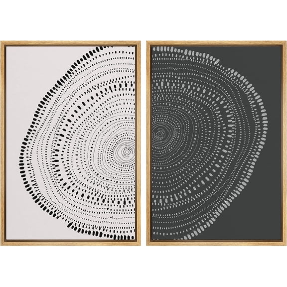 FCCUYE Framed Canvas Print Wall Art Set Mid-Century Geometric Ring Collage Abstract Shapes Illustrations Modern Art Minimal Boho Relax/Calm for Living Room, Bedroom, Office - 16"x24"x2 Natural