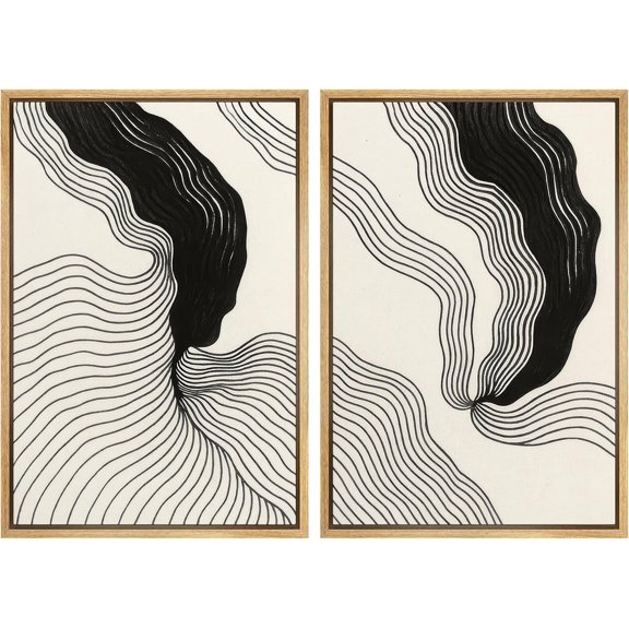 FCCUYE Framed Canvas Print Wall Art Set Mid-Century Geometric Ring Collage Abstract Shapes Illustrations Modern Art Minimal Boho Relax/Calm for Living Room, Bedroom, Office - 16"x24"x2 Natural