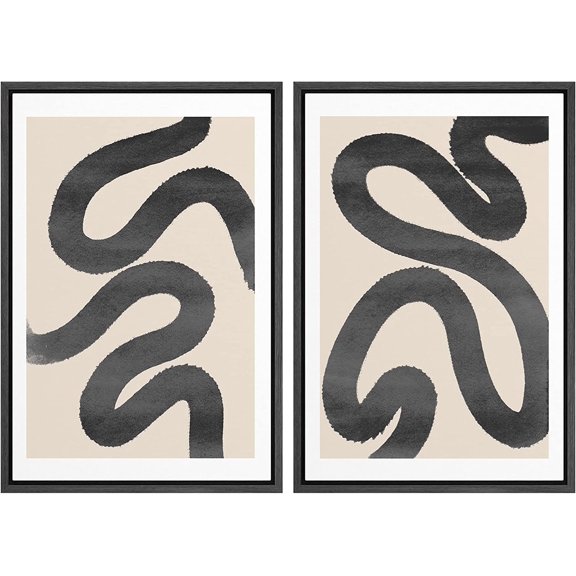 FCCUYE Framed Canvas Print Wall Art Set Mid-Century Geometric Ring Collage Abstract Shapes Illustrations Modern Art Minimal Boho Relax/Calm for Living Room, Bedroom, Office - 16"x24"x2 Natural