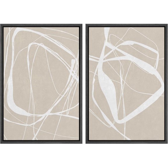 FCCUYE Framed Canvas Print Wall Art Set Mid-Century Geometric Ring Collage Abstract Shapes Illustrations Modern Art Minimal Boho Relax/Calm for Living Room, Bedroom, Office - 16"x24"x2 Natural