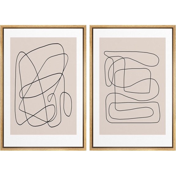 FCCUYE Framed Canvas Print Wall Art Set Mid-Century Geometric Ring Collage Abstract Shapes Illustrations Modern Art Minimal Boho Relax/Calm for Living Room, Bedroom, Office - 16"x24"x2 Natural